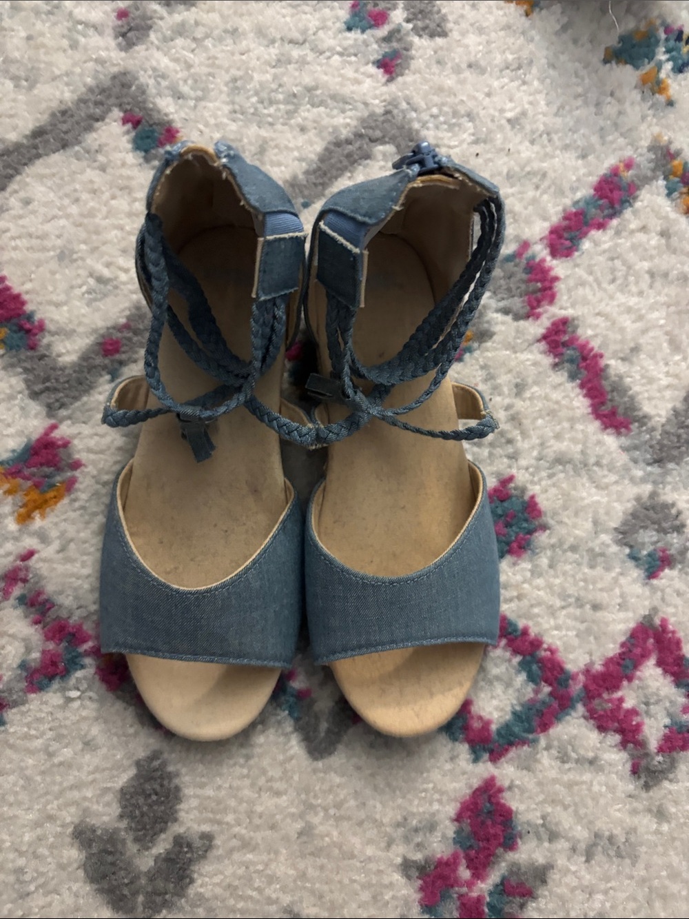 Gymboree Denim Blue Braided Ankle-Tie Sandals